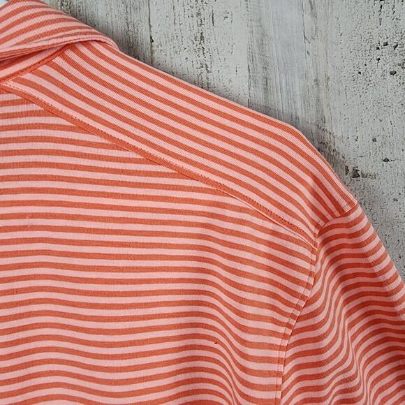 Lands' End Striped Polo Shirt Orange White Size Large - Picture 8 of 8